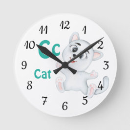 Reloj Redondo Mediano Gato personaliza ABC: Letra C - Agrega tu nombre