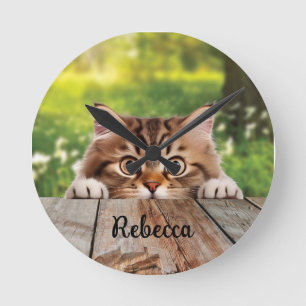 Reloj Redondo Mediano Gato picado siberiano