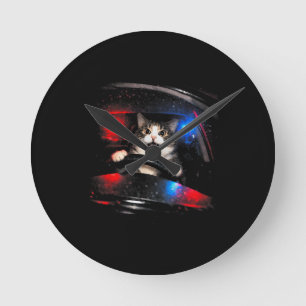 Reloj Redondo Mediano Gato Policía Divertido Conduciendo Coche Meme de G