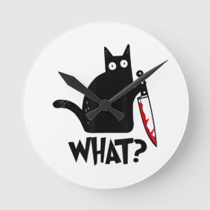 Reloj Redondo Mediano Gato Qué_ Gracioso Gato Negro