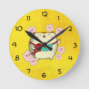 Reloj Redondo Mediano Gato redondo lindo de Maneki Neko