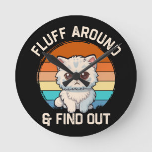Reloj Redondo Mediano Gato Retro Divertido Fluff Around and Find Out