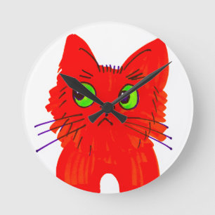 Reloj Redondo Mediano Gato rojo brillante — Maravilla de ojos amplios co