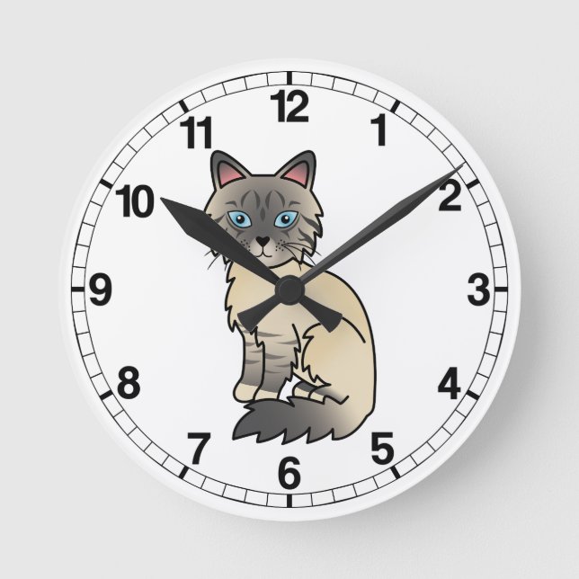 Reloj Redondo Mediano Gato Silver Tabby Birman / Ragdoll (Anverso)