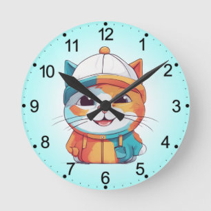 Reloj Redondo Mediano Gato Sonriente con Sombrero-78190