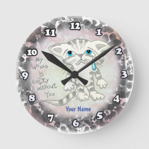 Reloj Redondo Mediano Gato triste mundo vacío 