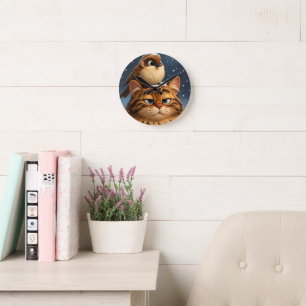 Reloj Redondo Mediano gato y pájaro