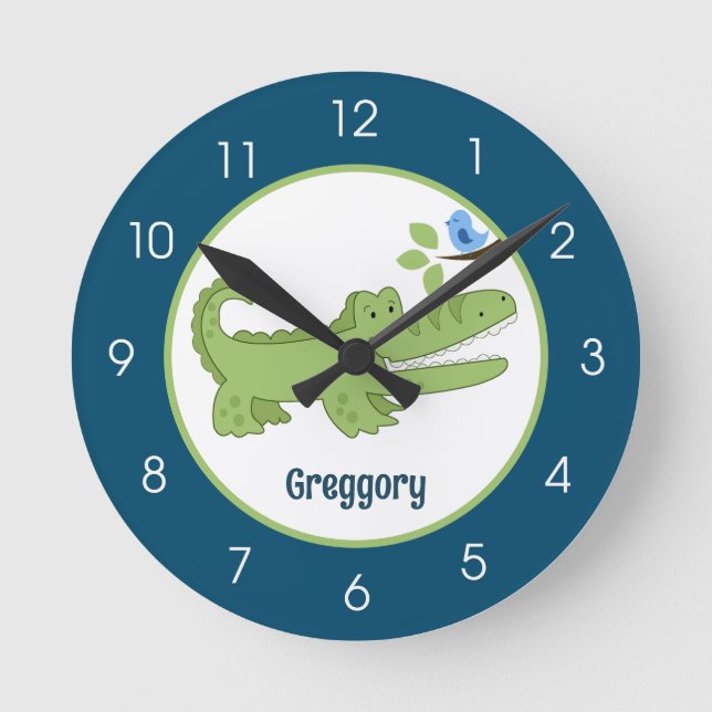 Reloj Redondo Mediano Gator Crocodile Marina Blue Green Jungle Safari (Anverso)