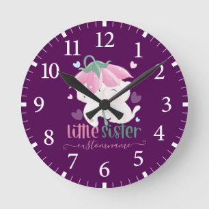 Reloj Redondo Mediano Gatos Bajo La Flor Personalizado Del Paraguas Pequ