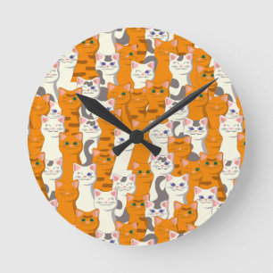 Reloj Redondo Mediano Gatos blancos y jengibre patrón ojos verdes ojos a