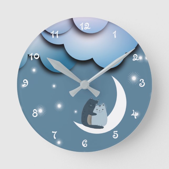 Reloj Redondo Mediano Gatos burdos se burlan del arte lunar (Anverso)