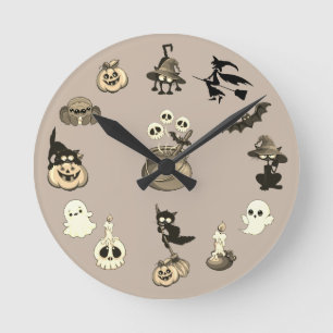 Reloj Redondo Mediano Gatos divertidos de Halloween en una fiesta