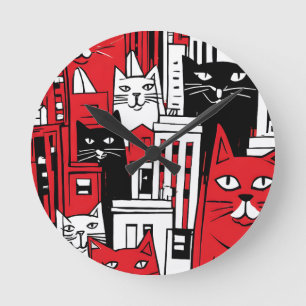 Reloj Redondo Mediano Gatos en Nueva York