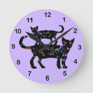 Reloj Redondo Mediano Gatos negros de la belleza