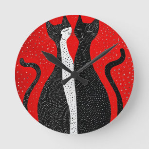 Reloj Redondo Mediano Gatos negros lindos
