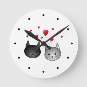 Reloj Redondo Mediano Gatos negros y grises lindos, con los corazones