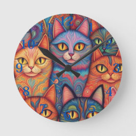 Reloj Redondo Mediano Gatos psicodélicos. Hippy, Bohemian, BoHo