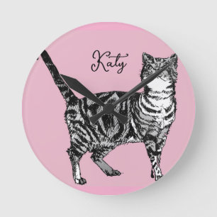 Reloj Redondo Mediano Gatos Tabby Pastel Gatos Chicas Rosa Rosado Mascot