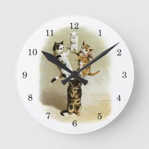 Reloj Redondo Mediano Gatos victorianos lindos y antiguos gatitos jugand