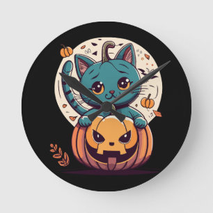 Reloj Redondo Mediano Gatos y Calabazas para un Feliz Halloween!