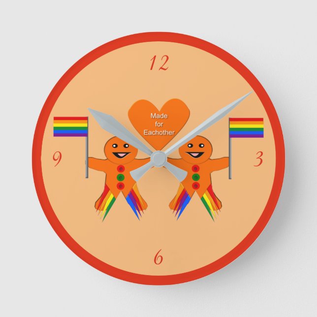 Reloj Redondo Mediano Gay Men Navidades Gingerbread Pareja (Anverso)