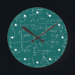 Reloj Redondo Mediano Geek<br><div class="desc">Green chalkboard filled with mathematical formulae. Add some text to fit your mood.</div>