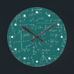 Reloj Redondo Mediano Geek<br><div class="desc">Green chalkboard filled with mathematical formulae. Add some text to fit your mood.</div>