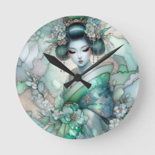 Reloj Redondo Mediano Geisha en Verde Serie de Diseño #1