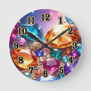 Reloj Redondo Mediano Gemas y Joyas Coloridas