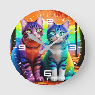 Reloj Redondo Mediano Gemelos del arte digital de gatos-56467