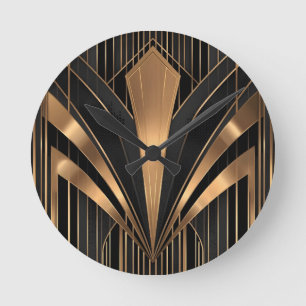 Reloj Redondo Mediano Geometría de lujo con ráfaga de sol en oro Art Dec