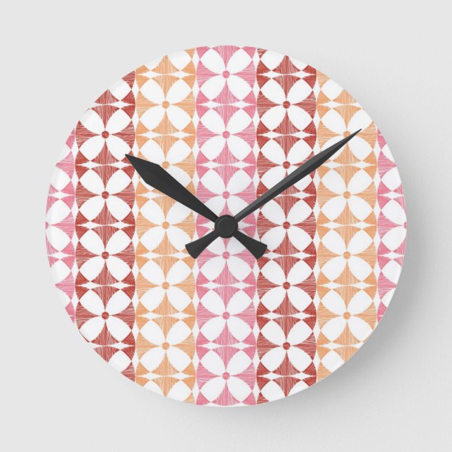 Reloj Redondo Mediano Geometric red ikat stripes pattern (Anverso)