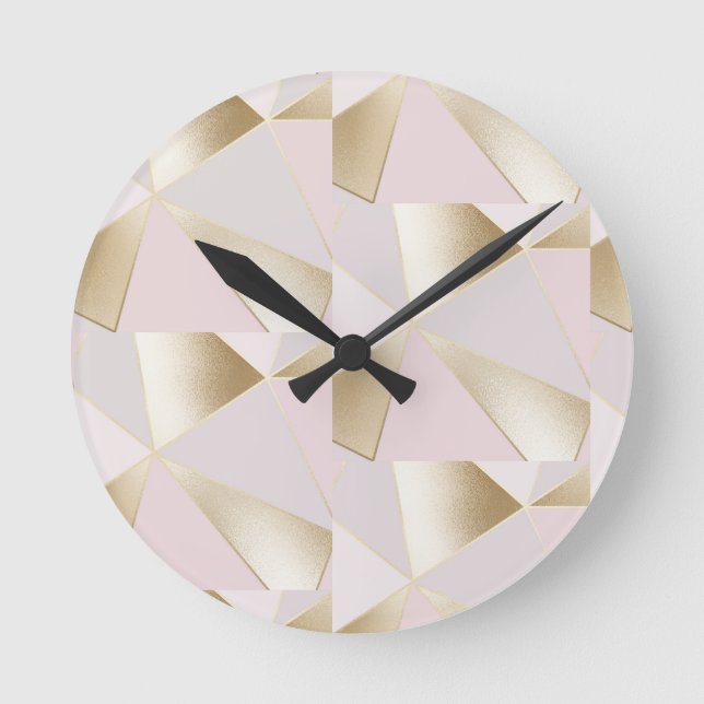 Reloj Redondo Mediano Geométrica de oro rosado de bonito (Anverso)