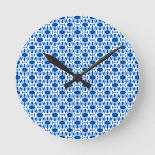 Reloj Redondo Mediano Geométrica del resumen azul marino y azul claro