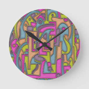 Reloj Redondo Mediano Geométrico abstracto Mod de los 60s colorido
