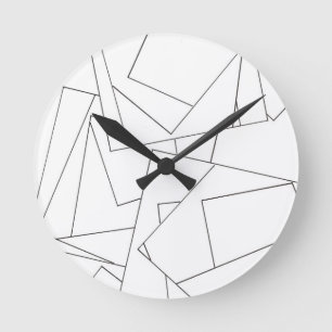 Reloj Redondo Mediano Geométrico Blanco Y Negro