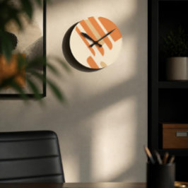 Reloj Redondo Mediano Geométrico de naranja y crema escandinavo