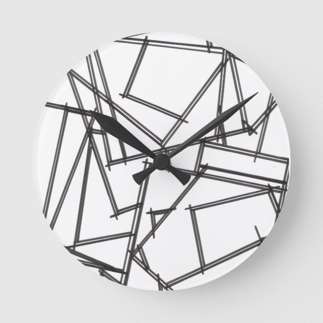 Reloj Redondo Mediano Geométrico en negro y blanco (Anverso)