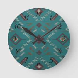 Reloj Redondo Mediano Geométrico Navajo del Suroeste Verde Azul