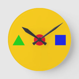 Reloj Redondo Mediano geométrico: triángulo, círculo y cuadrado