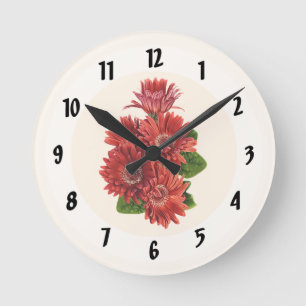 Reloj Redondo Mediano Gerbera de margaritas rojas