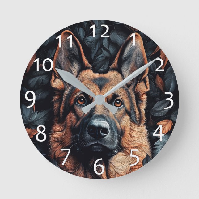 Reloj Redondo Mediano German Shepherd in Leaves (Anverso)