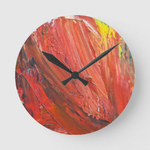 Reloj Redondo Mediano Gesto Vertical Abstracto en Rojo