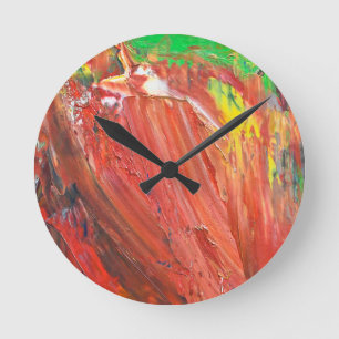 Reloj Redondo Mediano Gesto Vertical Abstracto en Rojo