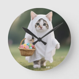 Reloj Redondo Mediano Ghost Cat Flag - Halloween party