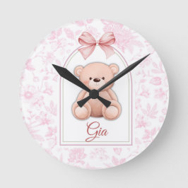 Reloj Redondo Mediano Gia | Diseño de guardería de oso de peluche rosa p