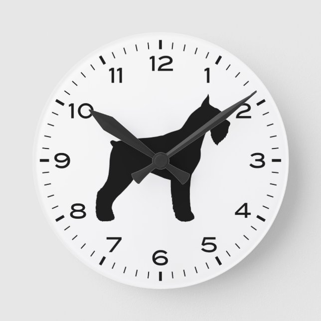 Reloj Redondo Mediano Gigante Schnauzer Perro Raza Silhouette (Anverso)