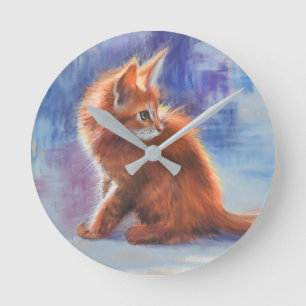 Reloj Redondo Mediano Ginger Kitten en luz pastel