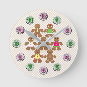 Reloj Redondo Mediano Gingerbread People cocina a Navidades alrededor de