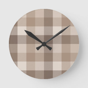 Reloj Redondo Mediano Gingham a cuadros bronceado tierra neutral 